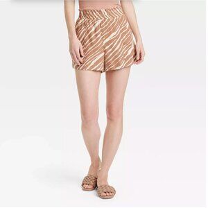 A New Day High-Rise Linen Pull-On Shorts in Brown Zebra Striped